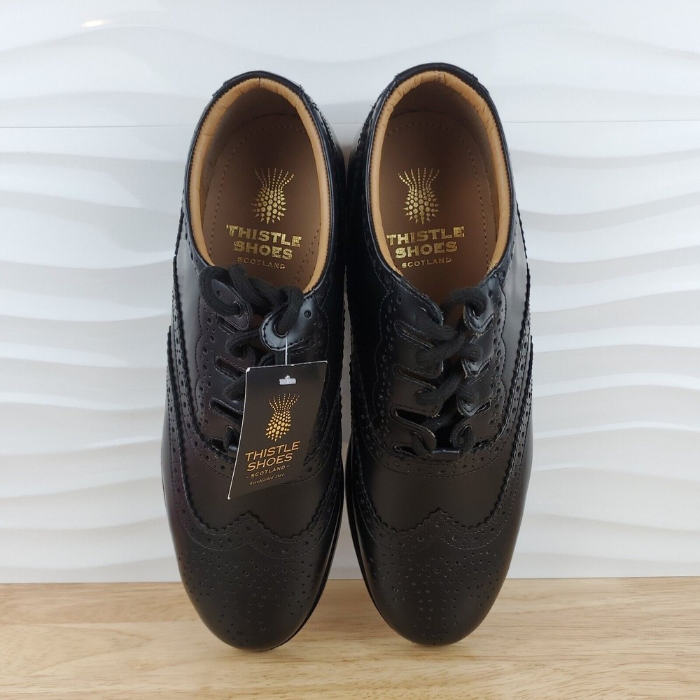 Thistle‎ Shoes Leather Ghillie Brogue Black Kilt Scottish Tassel Shoes Mens 9 - Picture 8 of 11